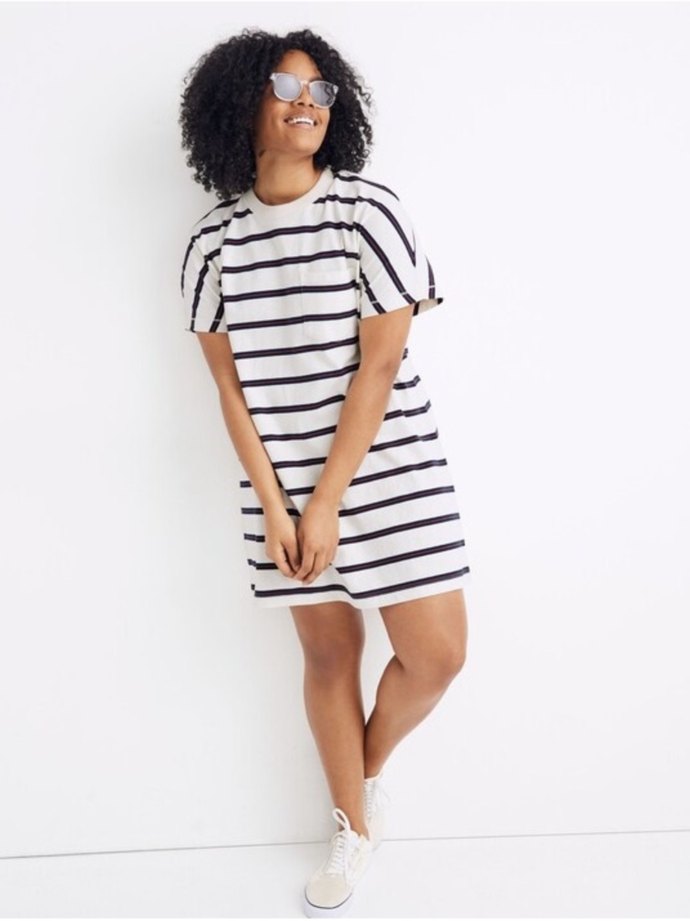 SALE Madewell Tomboy Pocket Tee Dress in Stripe 100% cotton XL